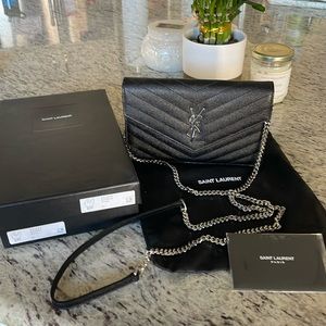 YSL wallet on a chain bag
